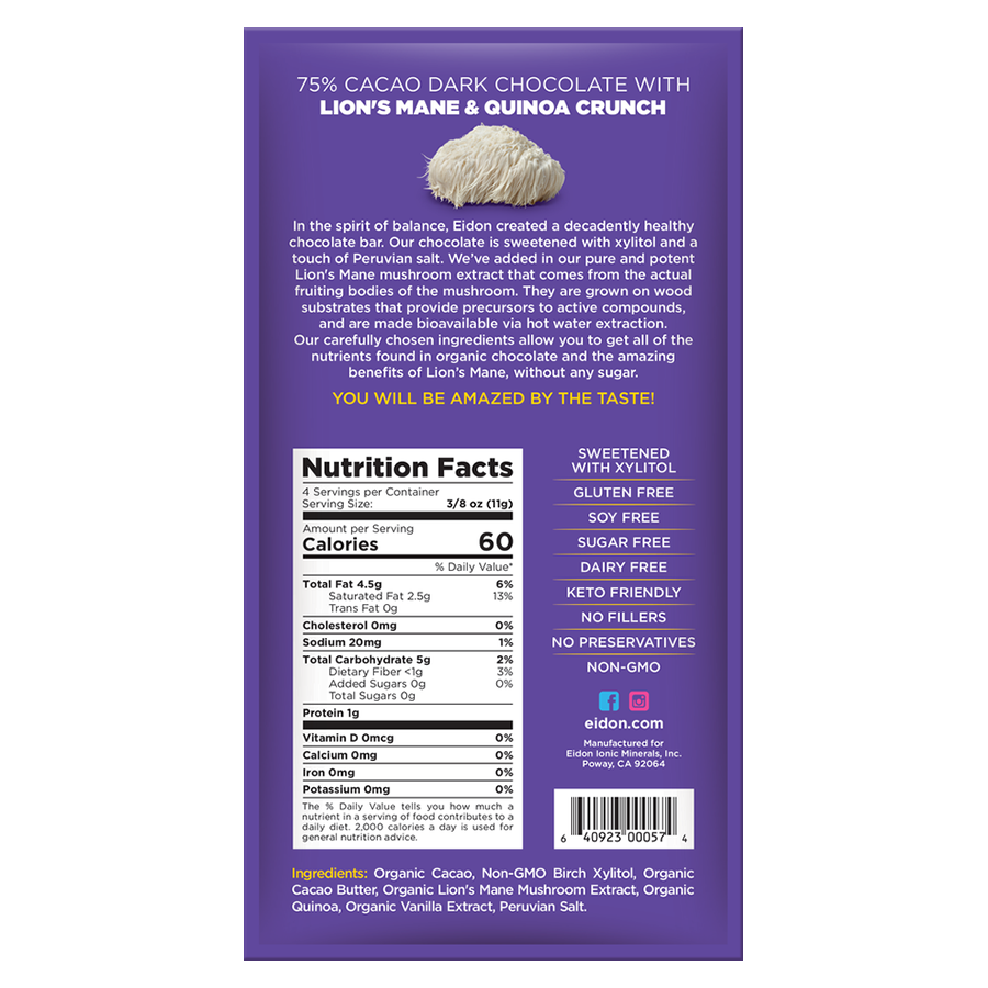 Lion's Mane & Quinoa Crunch Dark Chocolate Bar
